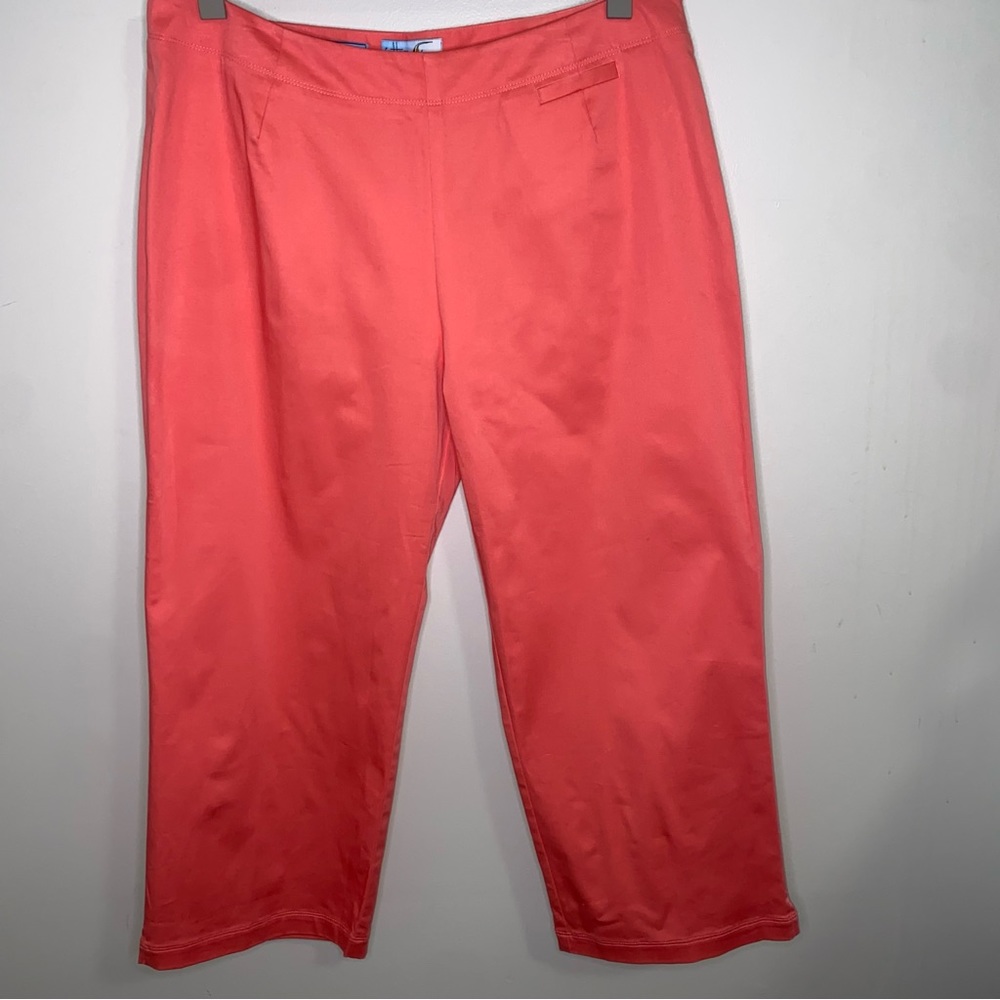 Guy Harvey coral pink stretch cotton poplin flat front crop capri pants size 14